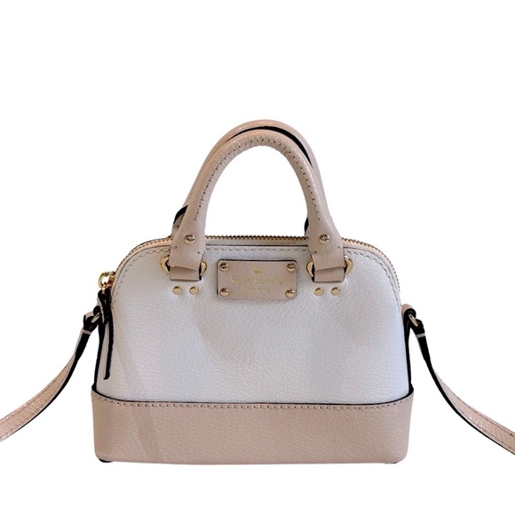 Kate Spade Mini Bag Handbag Crossbody or Carry‎ Satchel Purse White/Tan Leather - Picture 1 of 14